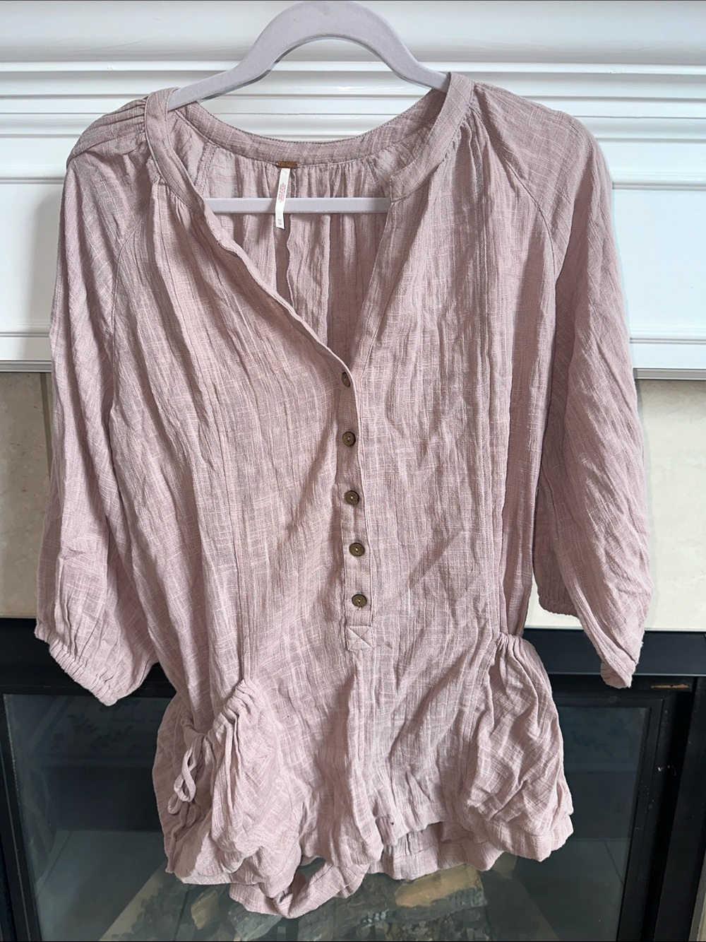 Free People Dusty Pink Gauze Button-Front Peplum Tunic